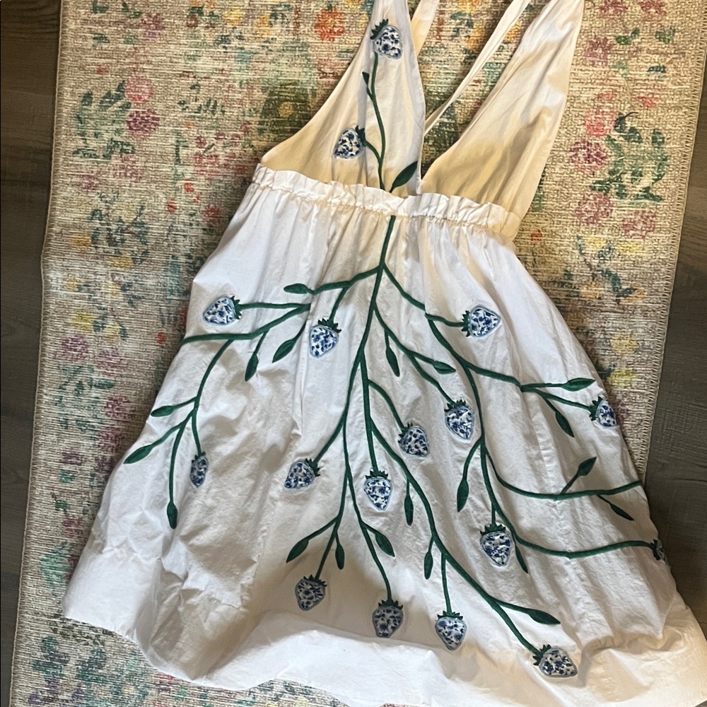 Maeve White Dress with Green Accents